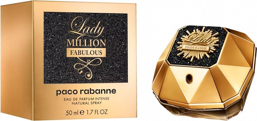 Flacon wody perfumowanej Paco Rabanne Lady Million Fabulous 30ml w eleganckim opakowaniu na białym tle
