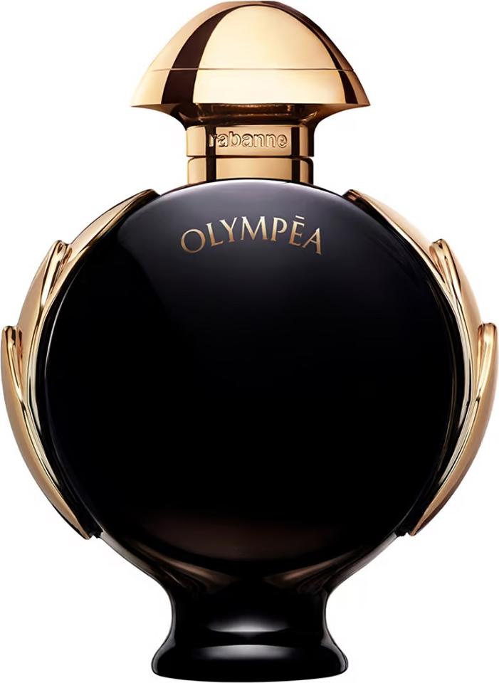 Flacon perfum Paco Rabanne Olympea Parfum 30ml dla kobiet z eleganckim opakowaniem marki Paco Rabanne na białym tle