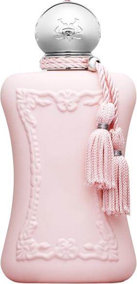 Flacon perfum Parfums de Marly Delina woda perfumowana 75ml dla kobiet na białym tle z eleganckim opakowaniem marki Parfums de Marly