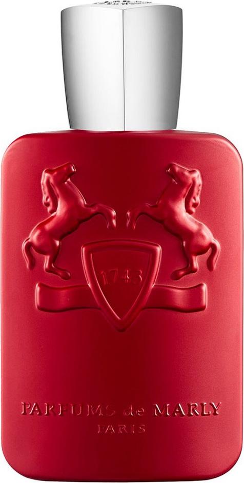 Parfums de Marly Kalan woda perfumowana dla mężczyzn 125ml w eleganckim czerwonym flakonie na białym tle z logo marki i opakowaniem