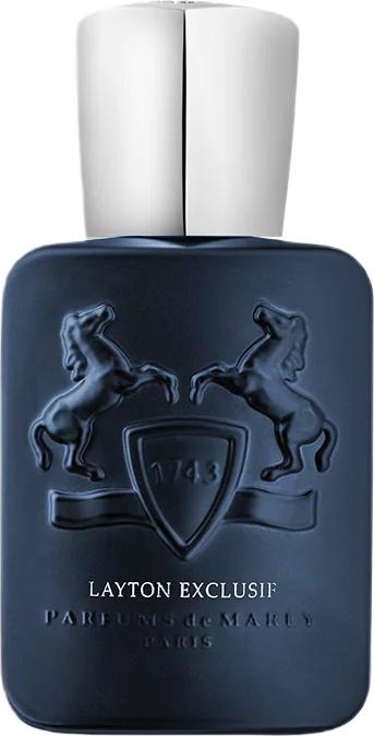 Flacon perfum Parfums de Marly Layton Exclusif woda perfumowana dla mężczyzn 75ml w eleganckim opakowaniu na białym tle