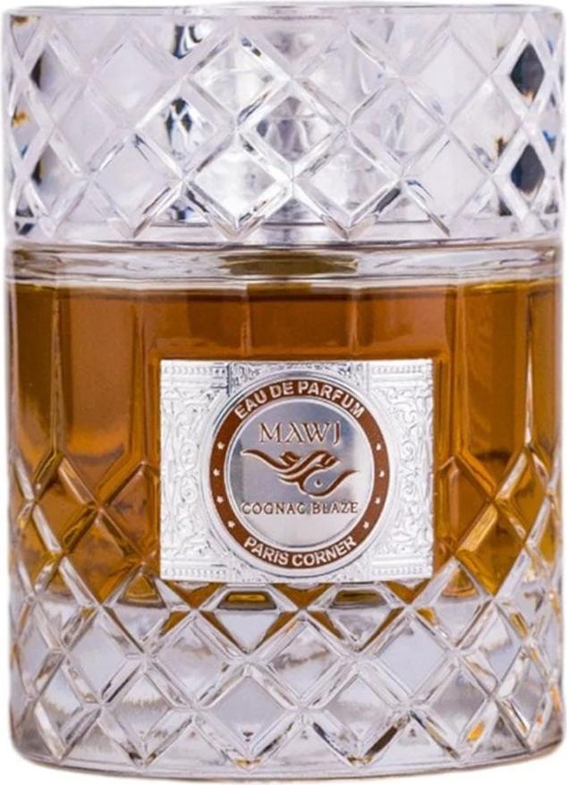 Paris Corner Mawj Cognac Blaze woda perfumowana 100ml w eleganckim flakonie przypominającym szlifowany kryształ na białym tle