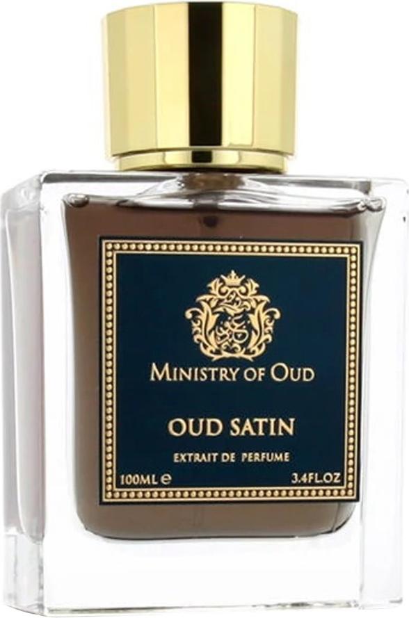 Flacon ekstraktu perfum Ministry of Oud Oud Satin 100ml - luksusowe perfumy unisex z oud w eleganckim opakowaniu na białym tle