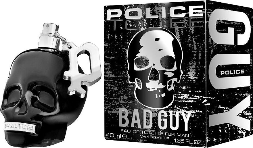 Flacon wody toaletowej Police To Be Bad Guy For Man 40ml z eleganckim opakowaniem marki Police na białym tle - męskie perfumy premium