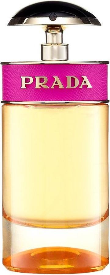 Elegancki flacon Prada Candy wody perfumowanej damskiej 30ml w luksusowym opakowaniu marki Prada na białym tle