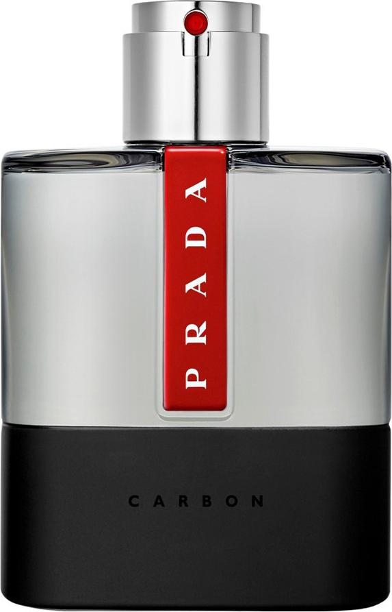 Flacon wody toaletowej Prada Luna Rossa Carbon dla mężczyzn z charakterystycznym designem marki Prada w eleganckiej butelce perfum