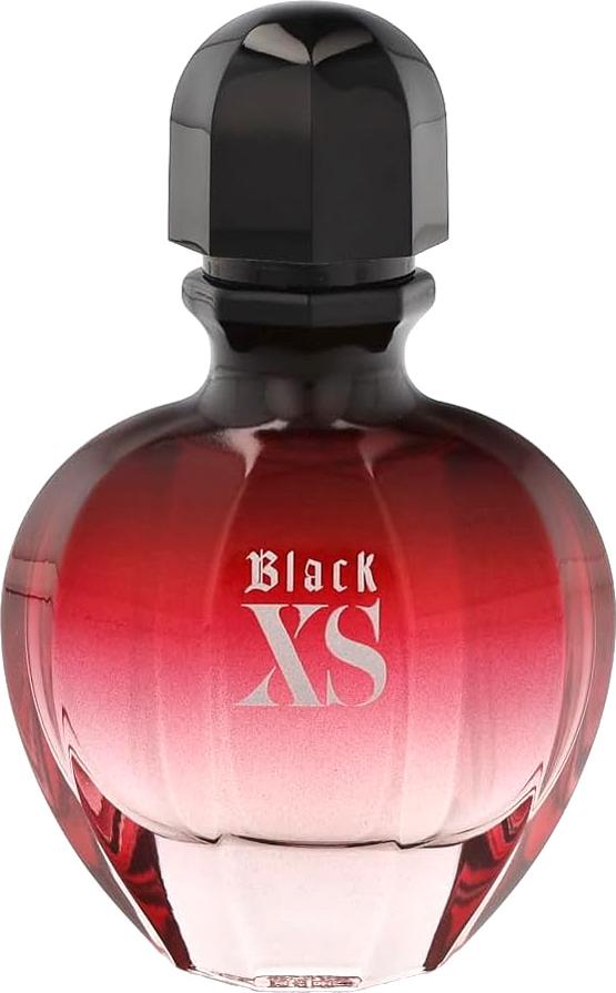 Flacon perfum Paco Rabanne Black XS for Her Eau de Parfum 50ml w eleganckim czarnym opakowaniu z logo marki na białym tle