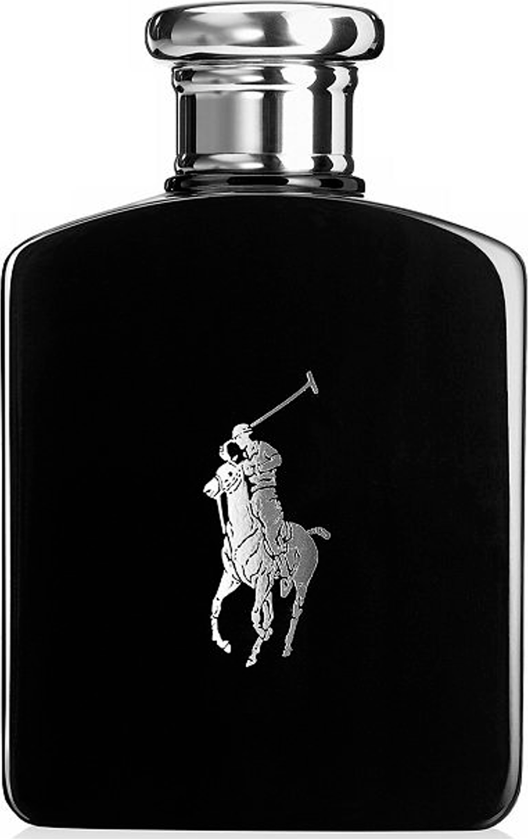 Flacon wody toaletowej Ralph Lauren Polo Black dla mężczyzn 40ml w eleganckiej czarnej butelce z logo marki na białym tle