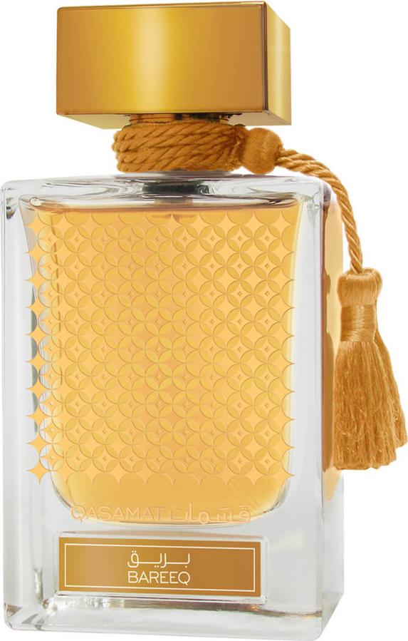 Flacon perfum Rasasi Qasamat Bareeq woda perfumowana 75ml w eleganckim opakowaniu, orientalny zapach unisex z nutami jabłka i jaśminu