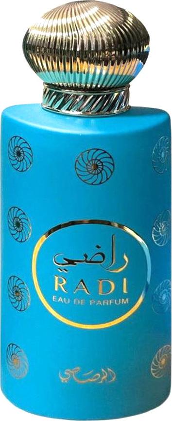 Rasasi Radi woda perfumowana 100ml w eleganckim turkusowym flakonie ze złotymi detalami - arabskie perfumy unisex na białym tle