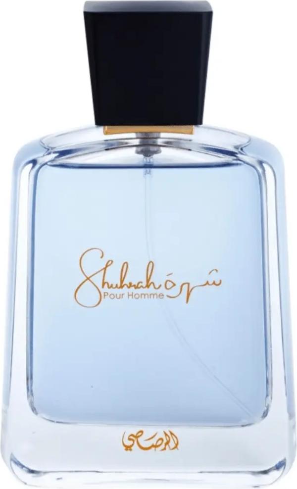 Flacon wody perfumowanej Rasasi Shuhrah Pour Homme 90ml - męskie perfumy drzewno-aromatyczne z nutami cedru, róży i oudh w eleganckiej butelce