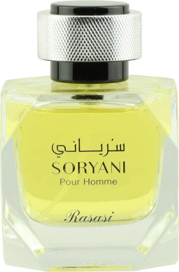Flacon wody perfumowanej Rasasi Soryani Pour Homme 100ml w eleganckim opakowaniu - bursztynowy zapach dla współczesnych mężczyzn
