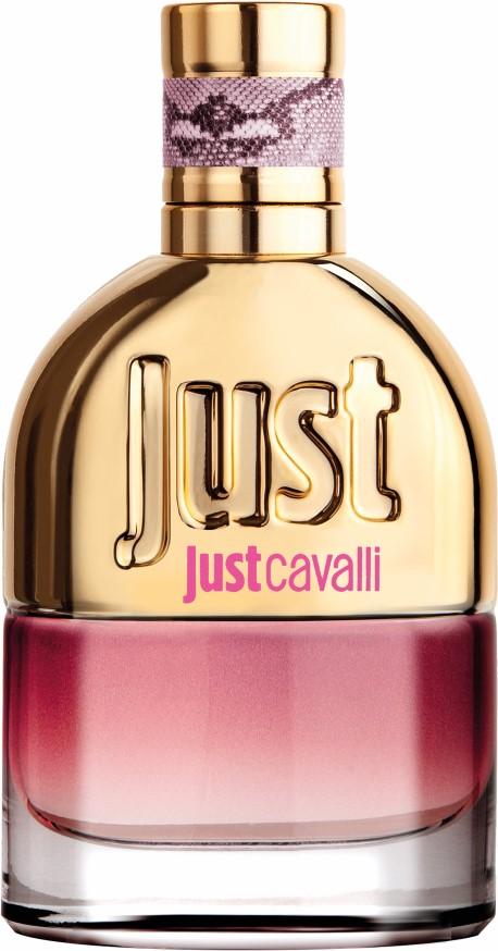 Flacon perfum Roberto Cavalli Just Cavalli Her woda toaletowa 75ml w eleganckim opakowaniu marki Roberto Cavalli na białym tle