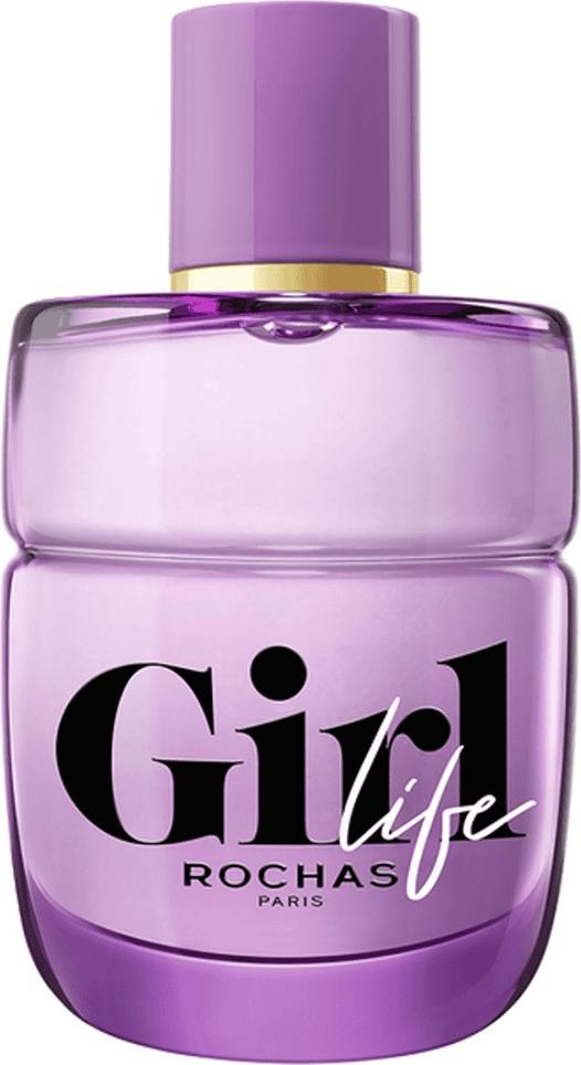 Flacon wody perfumowanej Rochas Girl Life Refill 75 ml na białym tle - eleganckie opakowanie perfum kwiatowo-owocowych dla kobiet