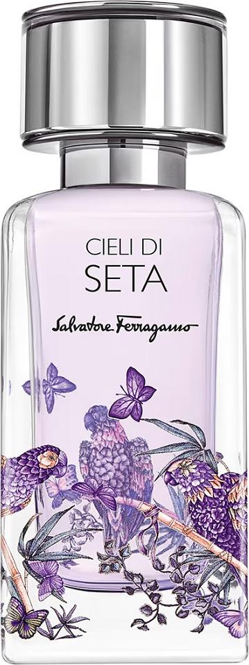 Flacon wody perfumowanej SALVATORE FERRAGAMO Cieli di Seta z kolekcji Storie di Seta - luksusowe perfumy damskie w eleganckim opakowaniu.