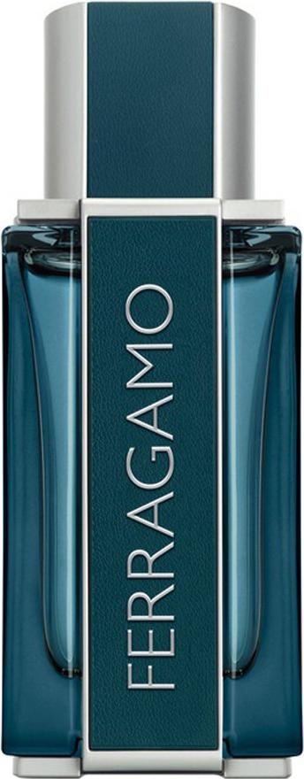 Flacon wody perfumowanej SALVATORE FERRAGAMO Intense Leather dla mężczyzn z eleganckim opakowaniem marki Ferragamo na białym tle
