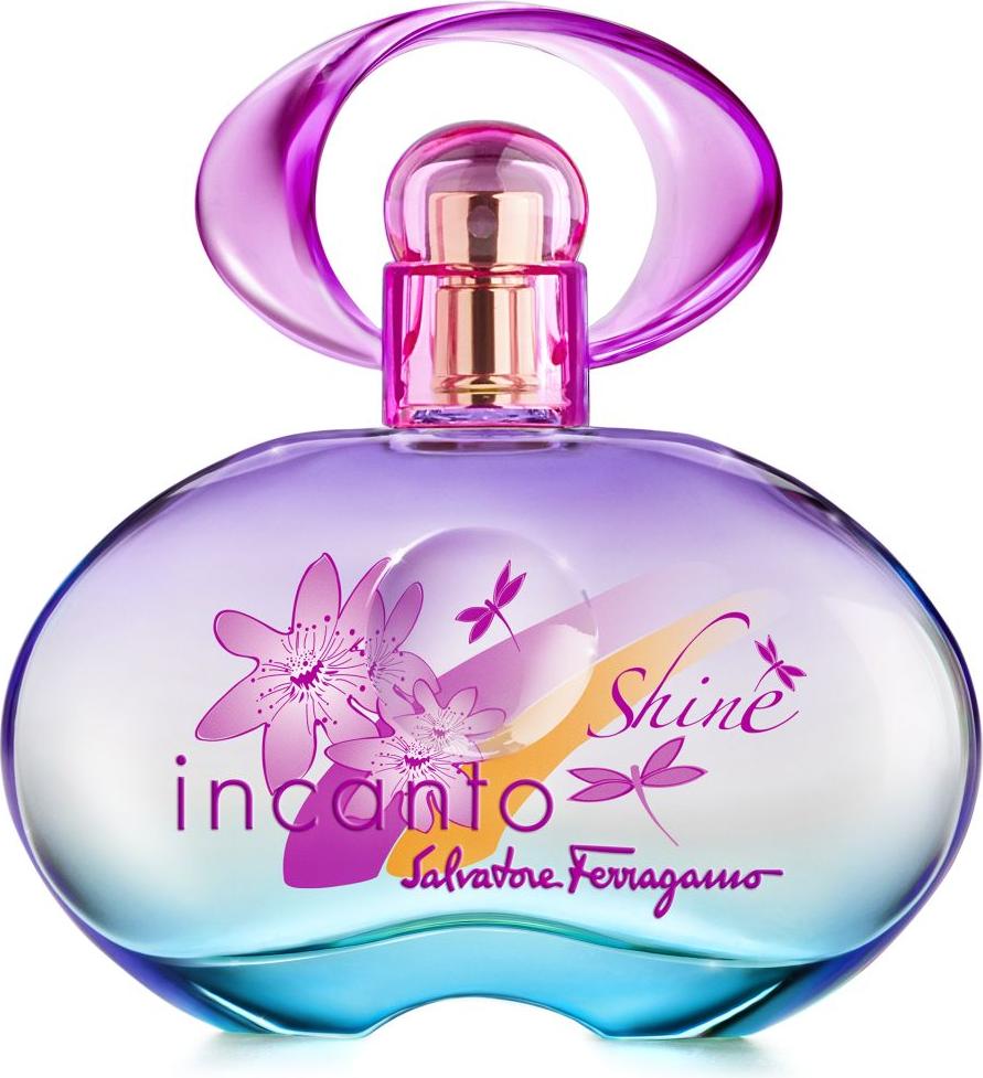 Flacon wody toaletowej Salvatore Ferragamo Incanto Shine 100ml dla kobiet z eleganckim opakowaniem marki Ferragamo na białym tle