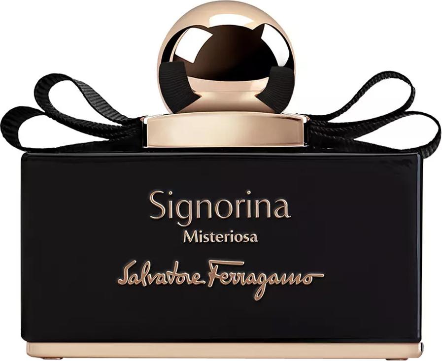 Flacon wody perfumowanej Salvatore Ferragamo Signorina Misteriosa 50ml w eleganckim opakowaniu z logo marki na białym tle