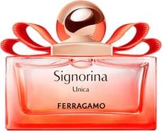 Flacon wody perfumowanej Salvatore Ferragamo Signorina Unica z eleganckim opakowaniem marki na białym tle - perfumy damskie premium
