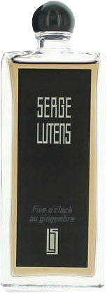 Flacon perfum SERGE LUTENS Five O'Clock au Gingembre woda perfumowana unisex z imbirem na białym tle w eleganckiej butelce marki