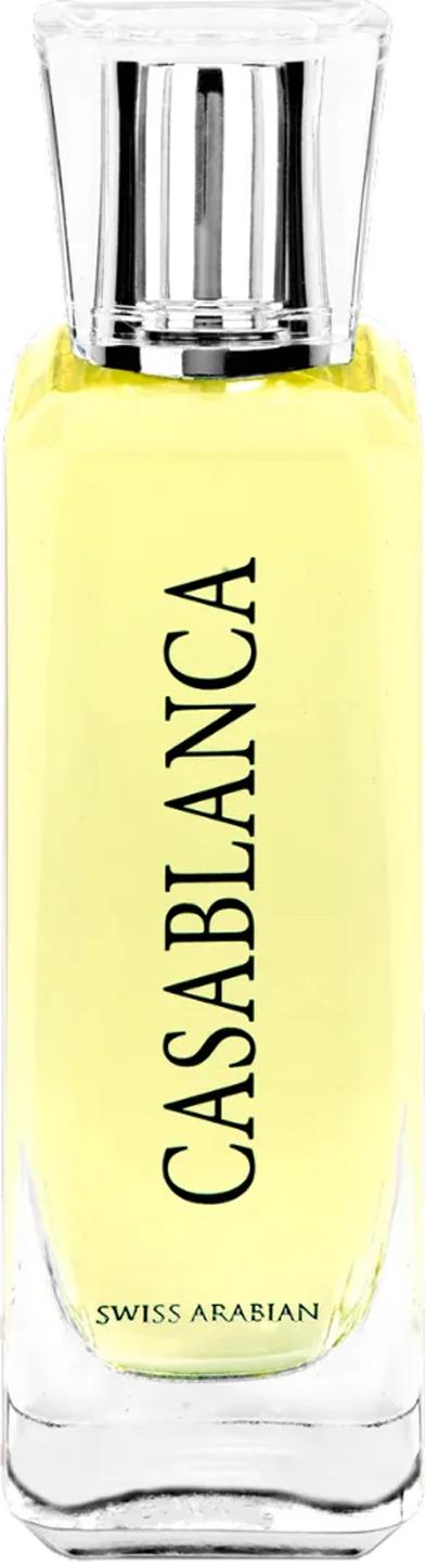 Flacon Swiss Arabian Casablanca woda perfumowana 100ml w eleganckiej butelce na białym tle z logo marki i opakowaniem produktu