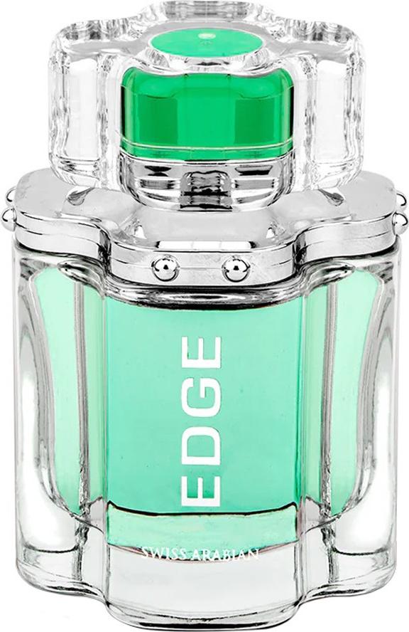 Flacon wody perfumowanej Swiss Arabian Edge for Men 100ml w eleganckiej butelce z logo marki na białym tle produktowym
