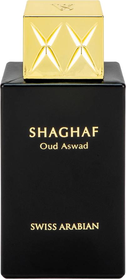 Flacon Swiss Arabian Shaghaf Oud Aswad woda perfumowana 75ml - eleganckie opakowanie orientalnych perfum unisex z oudem na białym tle