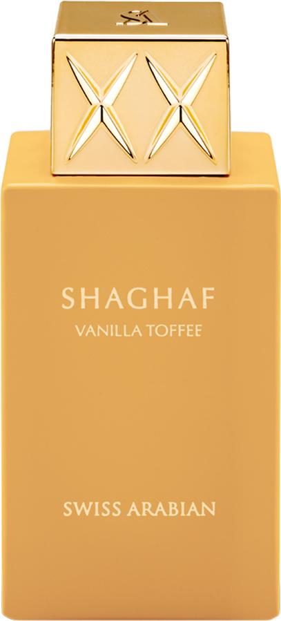 Flacon perfum Swiss Arabian Shaghaf Vanilla Toffee woda perfumowana 75ml z eleganckim opakowaniem na białym tle - orientalny zapach unisex