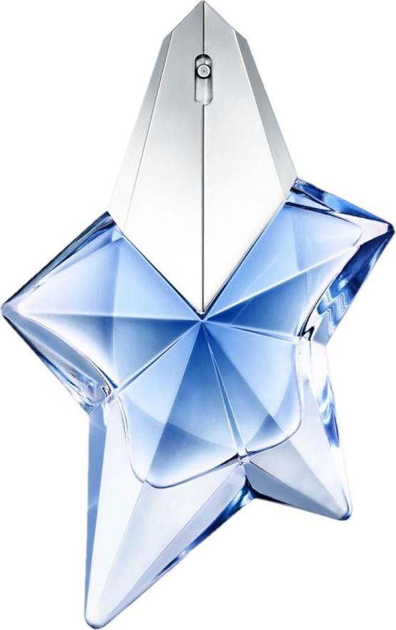 MUGLER Angel Refillable woda perfumowana 50ml w kultowym gwiaździstym niebieskim flakonie na białym tle z logo marki MUGLER