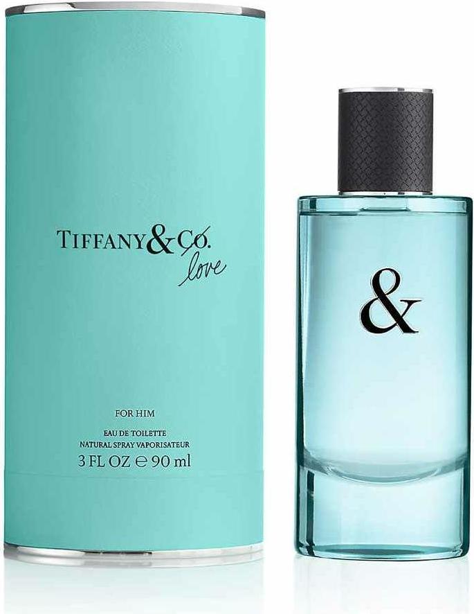 Flacon wody toaletowej Tiffany & Co. & Love for Him 90ml dla mężczyzn z eleganckim opakowaniem marki Tiffany & Co na białym tle