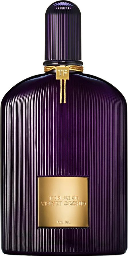 Tom Ford Velvet Orchid woda perfumowana 100ml w eleganckiej butelce inspirowanej architekturą Art Deco na białym tle z logo marki.