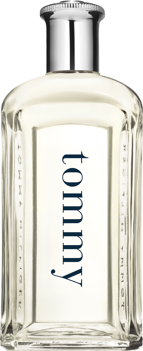 Flacon wody toaletowej Tommy Hilfiger Tommy Cologne Spray 30ml dla mężczyzn na białym tle z logo marki Tommy Hilfiger
