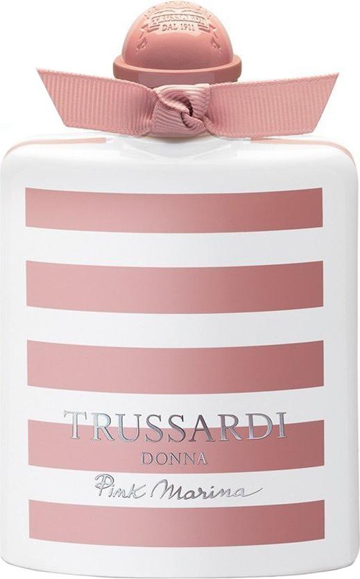 Flacon wody toaletowej Trussardi Donna Pink Marina 30ml z różowym designem na białym tle - kwiatowo-cytrusowe perfumy dla kobiet