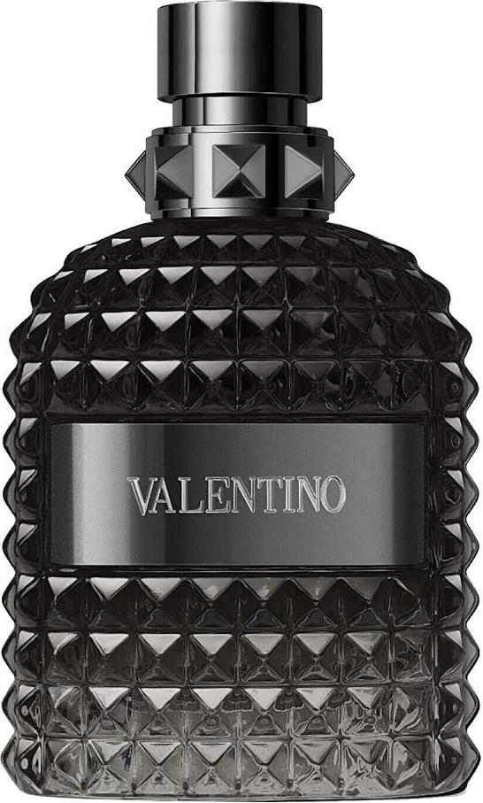 Flacon perfum Valentino Uomo Intense woda perfumowana 100ml na białym tle, eleganckie opakowanie luksusowej marki Valentino dla mężczyzn