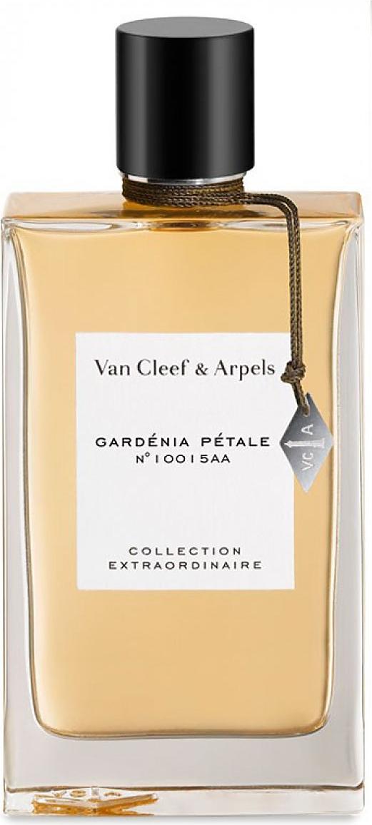 Flacon wody perfumowanej Van Cleef & Arpels Collection Extraordinaire Gardenia Petale 75ml na białym tle z eleganckim opakowaniem marki