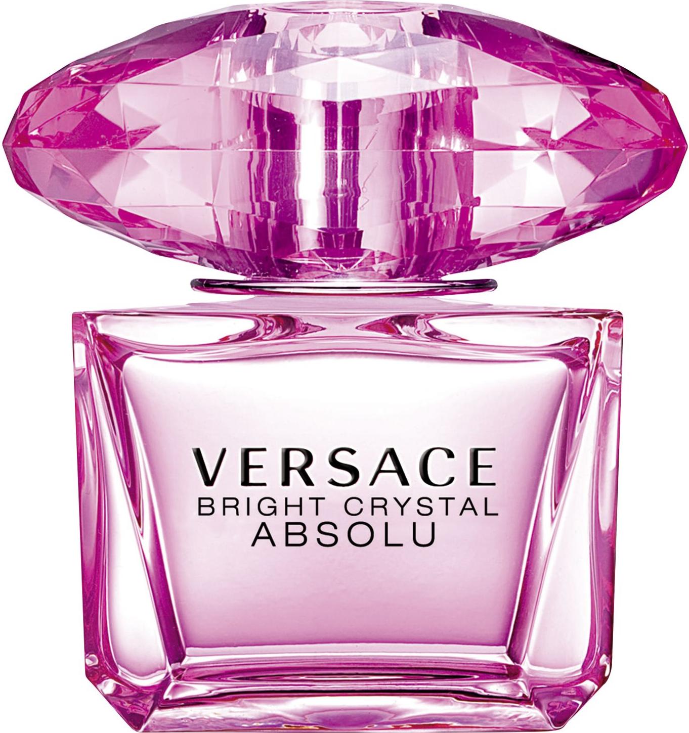 Versace Bright Crystal Absolu woda perfumowana 30ml w eleganckim różowym flakonie z logo marki Versace na białym tle