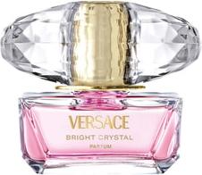 Flacon perfum Versace Bright Crystal 50ml w kryształowym opakowaniu na białym tle, luksusowe damskie perfumy marki Versace