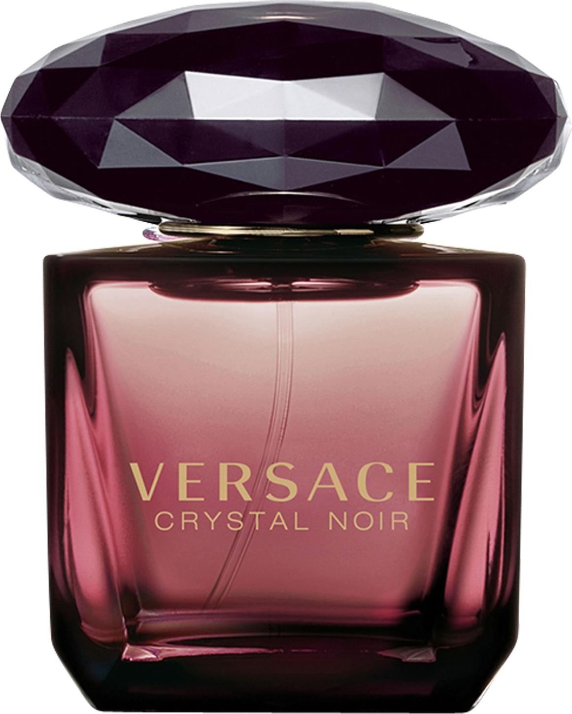 Flacon Versace Crystal Noir woda perfumowana 50ml - elegancka butelka luksusowych perfum orientalno-kwiatowych na białym tle z logo marki