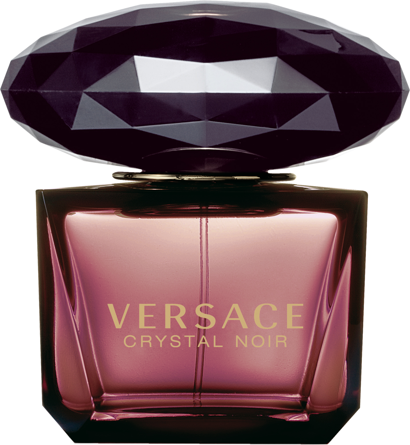 Flacon perfum Versace Crystal Noir Woda Toaletowa 50ml na białym tle, elegancka butelka z logo marki Versace, orientalno-kwiatowe perfumy damskie