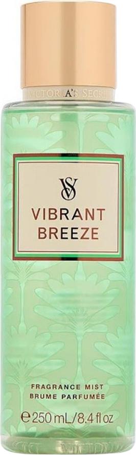 Mgiełka do ciała Victoria's Secret Vibrant Breeze 250ml w eleganckim fiolkowym opakowaniu z logo marki na białym tle