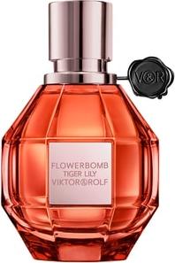 Flacon perfum Viktor & Rolf Flowerbomb Tiger Lily woda perfumowana 50ml z eleganckim opakowaniem marki Viktor & Rolf na białym tle