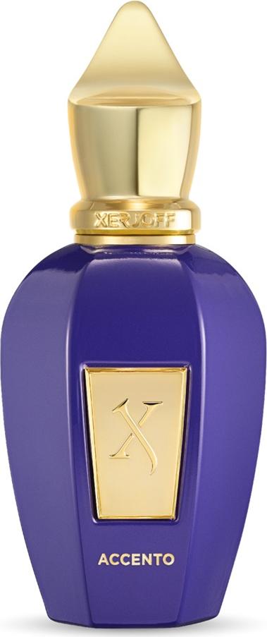Flacon perfum XERJOFF Accento woda perfumowana 50ml na białym tle, luksusowe opakowanie marki Xerjoff z eleganckim designem butelki