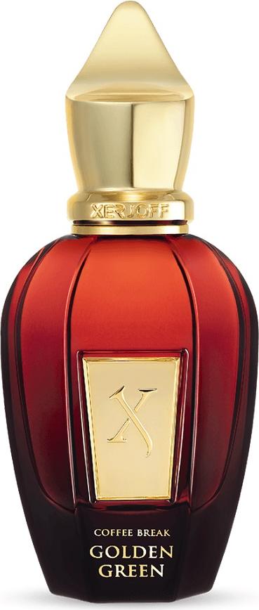 Flacon wody perfumowanej XERJOFF Coffee Break Golden Green 50ml na białym tle - luksusowe perfumy z nutami kawy i kardamonu marki Xerjoff