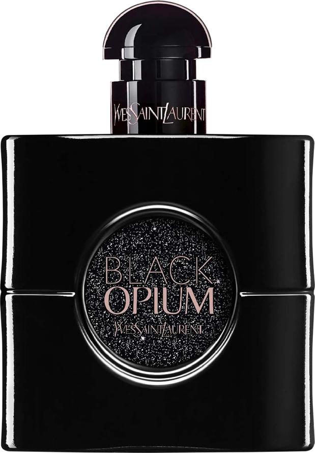 Flacon perfum YSL Black Opium Le Parfum woda perfumowana dla kobiet na białym tle z eleganckim czarnym opakowaniem marki Yves Saint Laurent