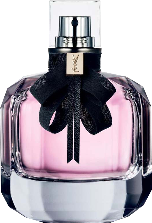 Flakon wody perfumowanej YVES SAINT LAURENT Mon Paris w eleganckim opakowaniu inspirowanym kobiecym smokingiem na białym tle
