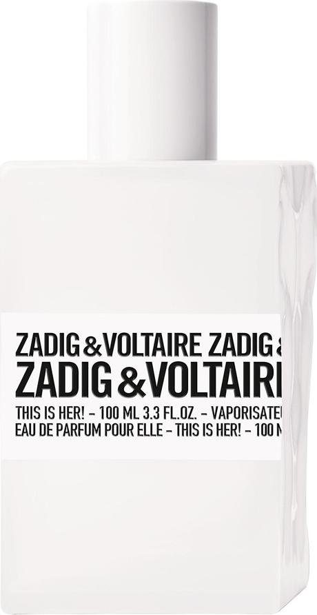 Flacon perfum Zadig & Voltaire This is Her woda perfumowana 50ml w eleganckiej buteleczce na białym tle z logo marki Zadig & Voltaire