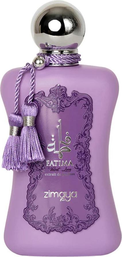Flacon ekstraktu perfum Zimaya Fatima Velvet Love 100ml na białym tle - orientalne perfumy damskie z nutami kwiatowymi i drzewnymi