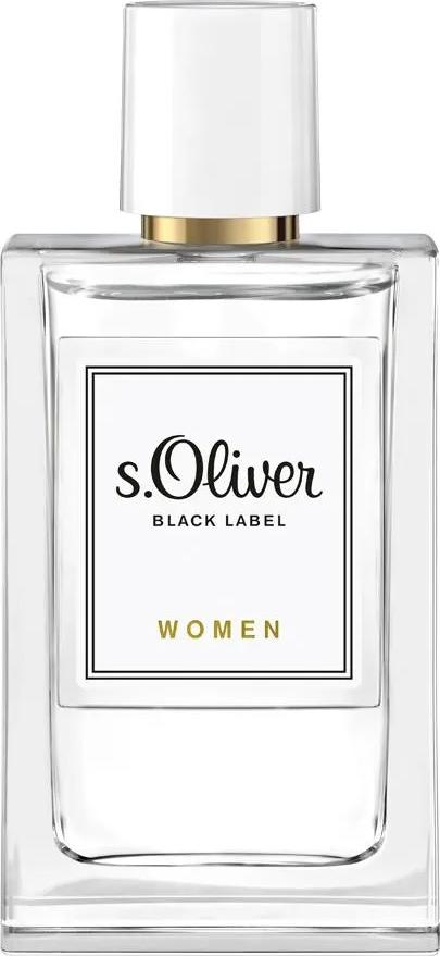 Flacon perfum s.Oliver Black Label Women woda toaletowa 50ml dla kobiet na białym tle z eleganckim opakowaniem marki s.Oliver