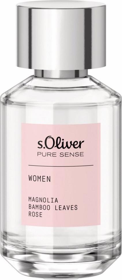 Flacon perfum s.Oliver Pure Sense Women woda perfumowana 30ml na białym tle - świeży wegański zapach dla kobiet z nutami bergamotki