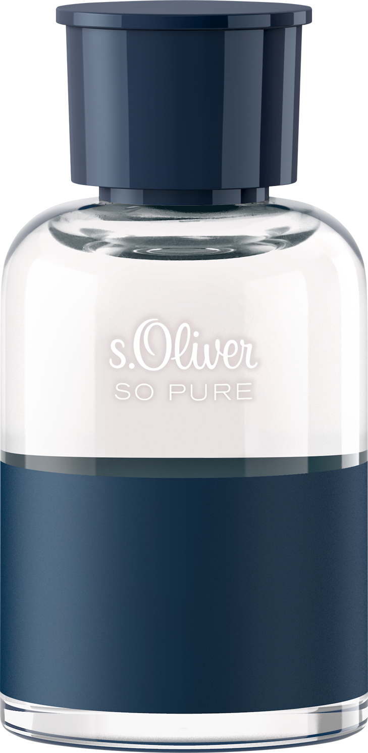 Flacon wody toaletowej s.Oliver So Pure Men 30ml z eleganckim opakowaniem marki s.Oliver na białym tle - perfumy męskie z nutami lawendy